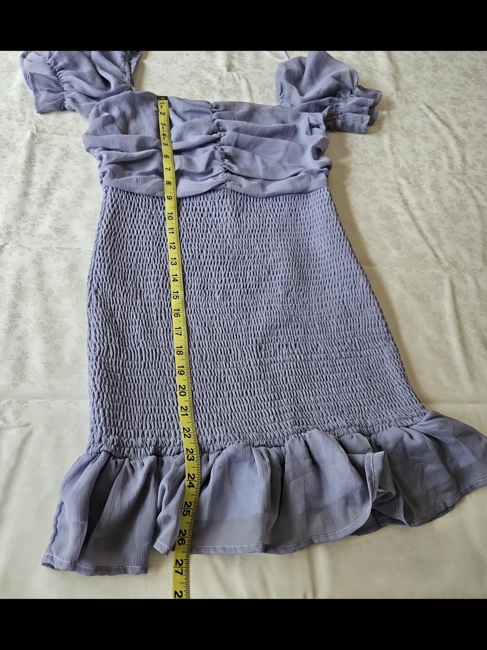 SHE + SKY Periwinkle Blue Smocked Bodycon Mini Dress Chiffon Ruched Bust Size S - Picture 14 of 15